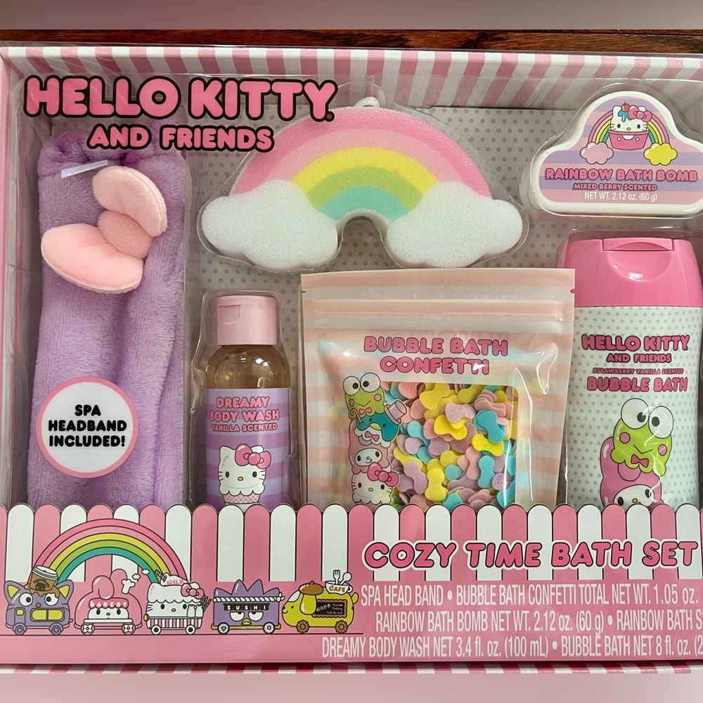 Hello Kitty Cozy time bath set head band bathbomb confetti bodywash bubble bath